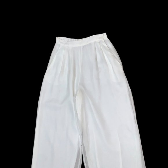 Chris Kellogg Vintage Wide Legged Pants Size 12 Chiffon Layer Pleated Off White - Picture 2 of 8